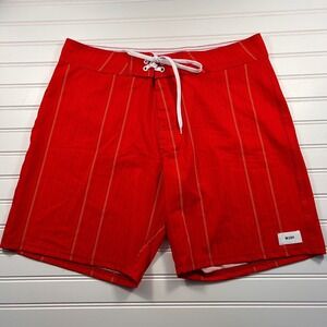 NWOT Willbo Classic Board Short/Swim Short Men's L Red Yellow Pinstripe Stretch